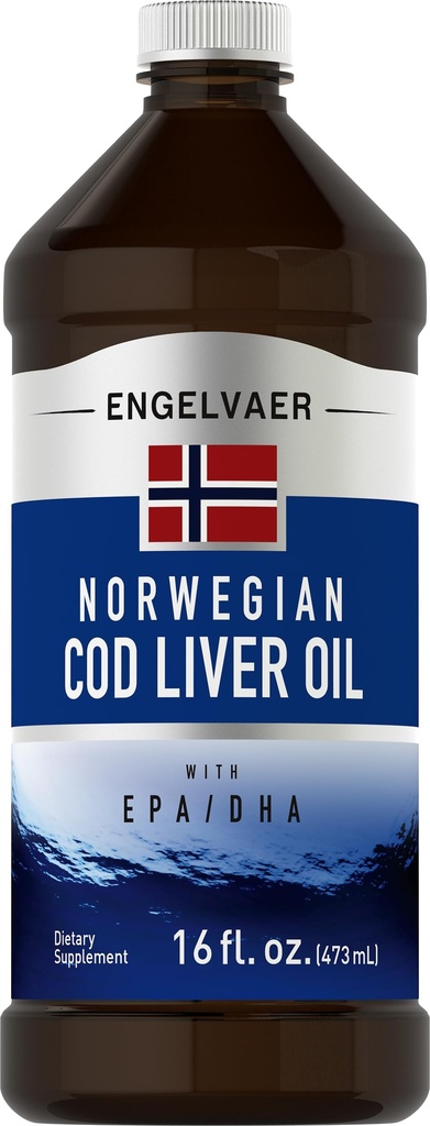 Piping Rock Cod Liver Oil Liquid 124; 16 fl oz 124; dengan EPA DHA 124; Engelvaer Norwegia 124; Non-GMO, Gluten Free Supplemen