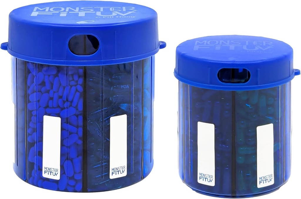Tambahan Obat Obat Penyakitan Monster dengan Label Kompartemen - Ekstra Large Pill Container Handles Hampir Setiap Tambahan - Mudah Discense (Monster Blue & Monster Jr. Blue)