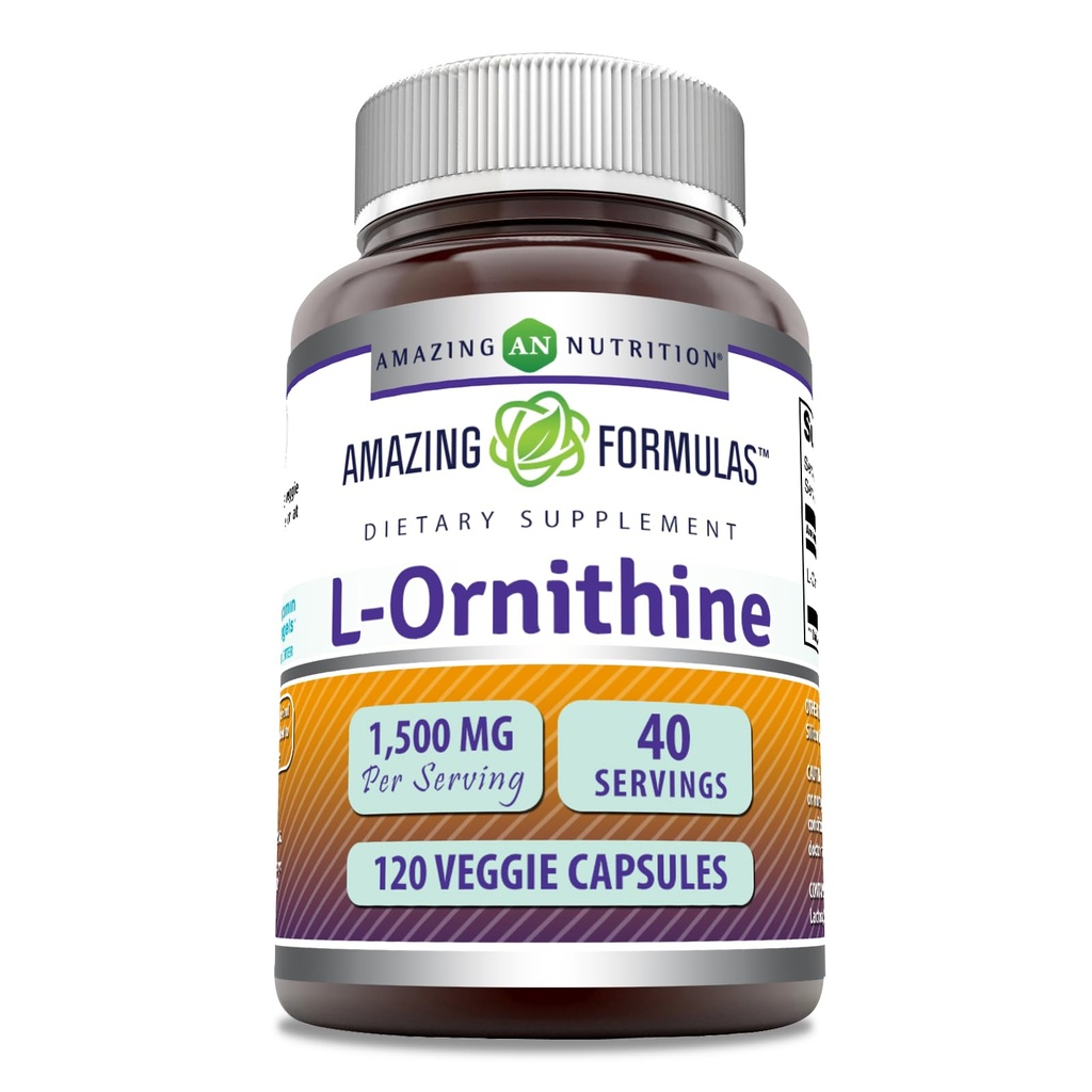 Amazing Formulas L-Ornithy 1500 Mg Per Serving Veggie Capsules Suplement (120 Count)