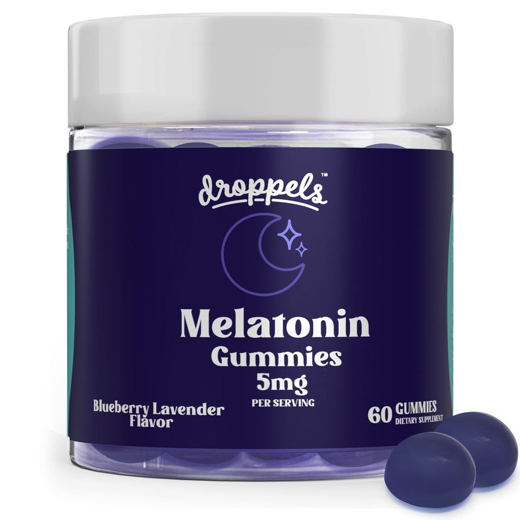 DroppelMelonatin Gummies, 5mg - Plant-Based, Vegan Melonatin 5mg for Natural Sleep Support with Chamomile Extract, 60 Count, Blueberry Flavor (Persediaan 1 Bulan)