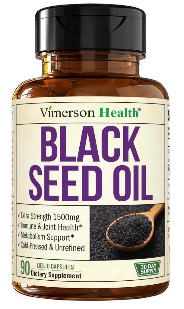 Minyak Benih Hitam - Katup Minyak Benih Hitam Menekan Dingin - Menyediakan Vitamin E & Omega 3 6 9 - Potency Tinggi (1500mg) untuk Imune & Gabungan Dukungan, Antioksidants, Dibubble, Hair Skin Nails