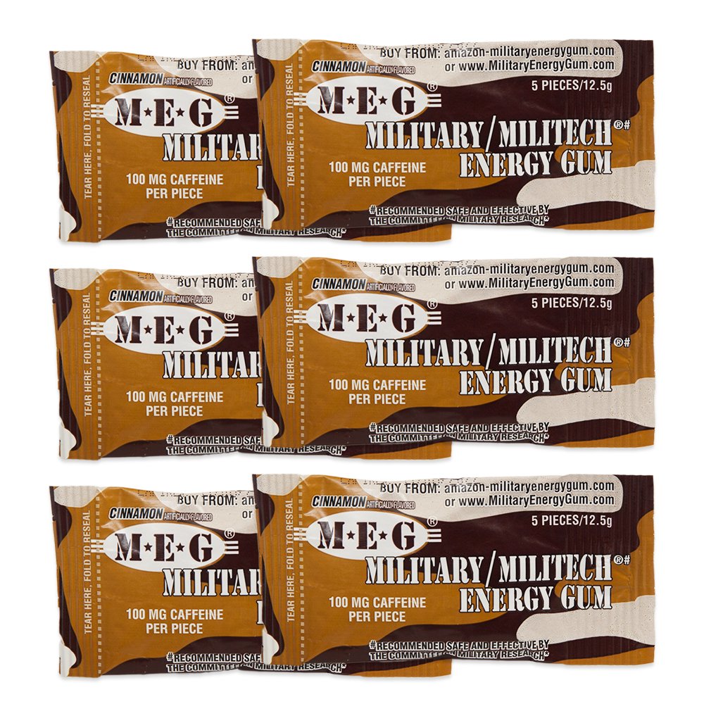 MEG - Gum Energi Militer 124; 100mg Kafeine Per Piece + Increase Energy + Boost Fisik Performance + Cinnamon 6 Pack (30 Count)