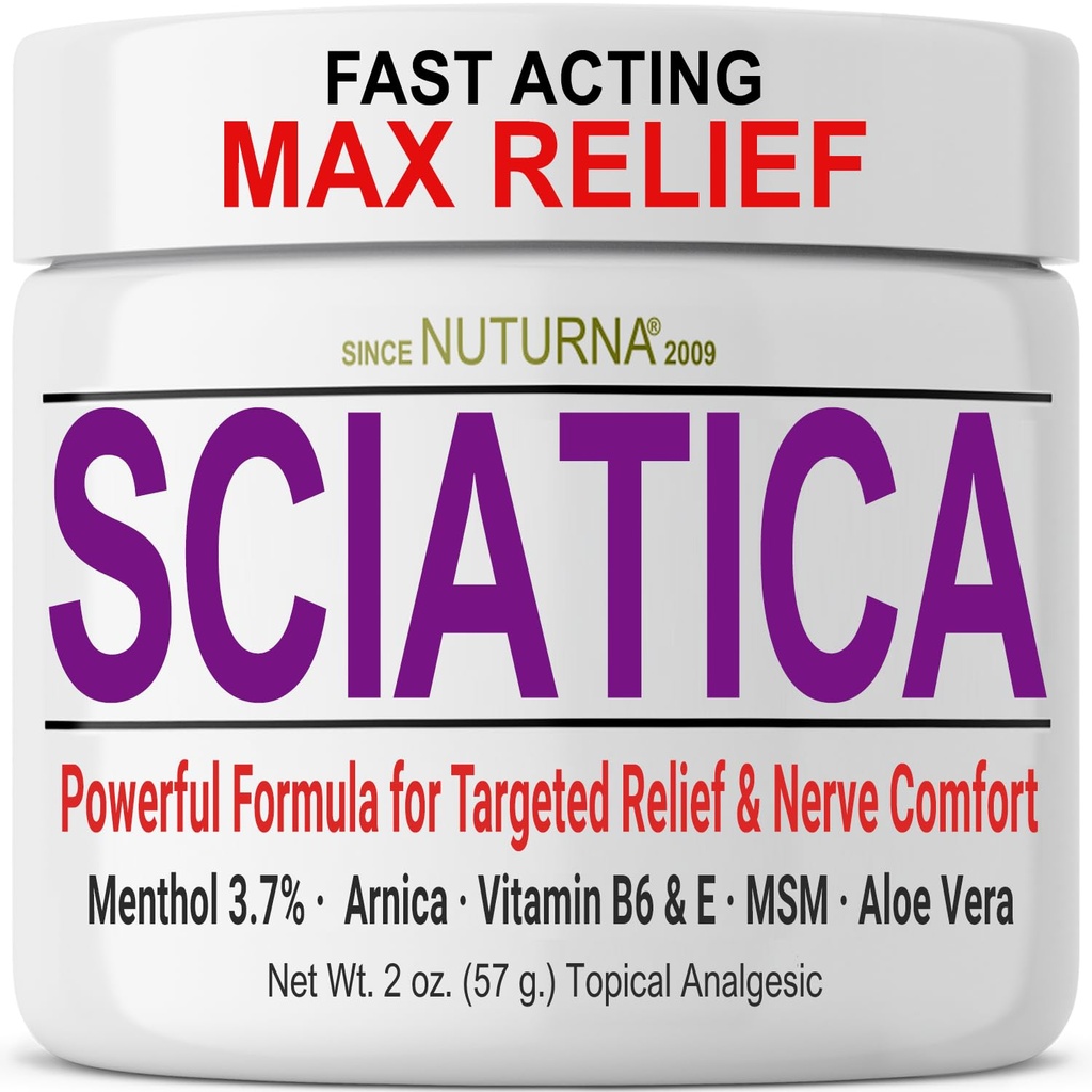 Sciatica Nerve Cream - Maximum Power Comfort Cream for Feet, Hands, Legs, Toes, Back - Natural Ultra Power Arnica, MSM, Menthol, Soothing Comfort, 2 Oz