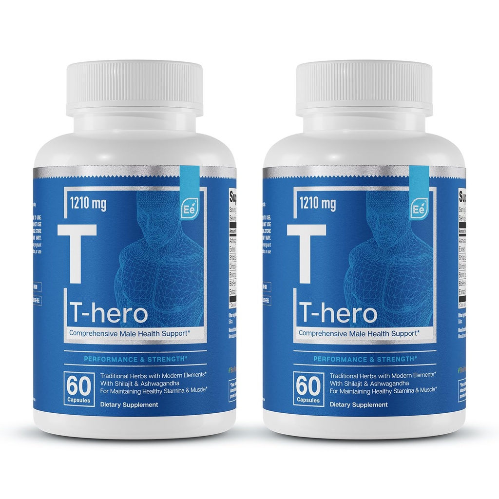 Elements T-Hero - Daily Testosteron Dukungan untuk Pria - Promotes Vitalitas & Drive - dengan Ashwagandha, Shilajit, Boron, DIM - 60 Count - 30 Hamba (2- Pack)