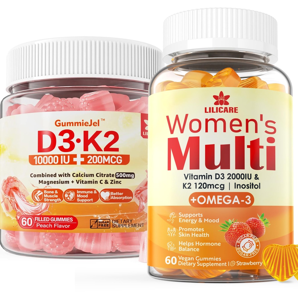 Sugar- Bebas Vitamin D3 K2 Gummies Berisi + Multivitamin untuk Perempuan Gummies