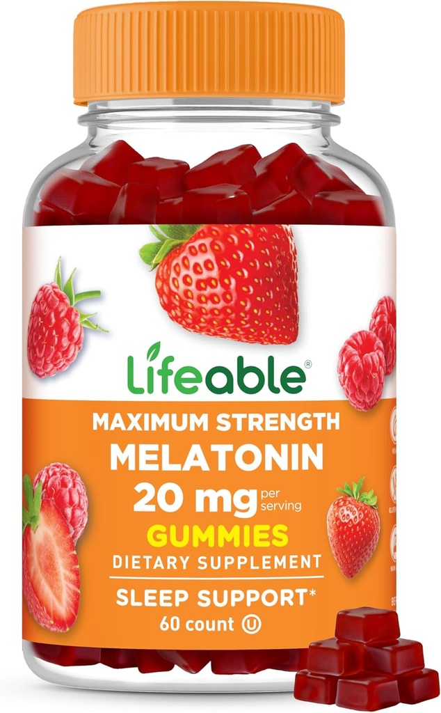 Lifeable Melonatin 20mg Gummies; Great Tasting Sleep Supplement for Dewasa 124; May Help Falling and Staying Asleep 124; Vegetarian Sleep Gummies for Dewasa, Men, Women, Women 124; 60 Melonales in Gummies 20mg