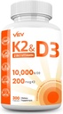 VEV Vitamin D3 K2 - Easy- ke-Swallow Capsules, 300 Capsules (Paket May Vary)