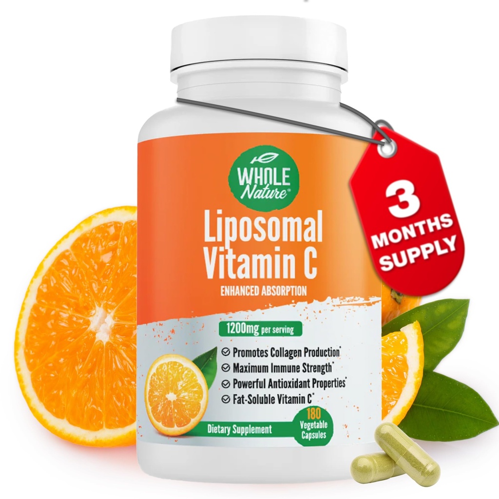 Lipomal Vitamin C Suplement Pill 1200 mg - Tinggi Absorpsi 180 Vegan Capsules Fat Soluble VIT C, Maximum Power Immune System and Collagen Booster, Sunflower Lecithin