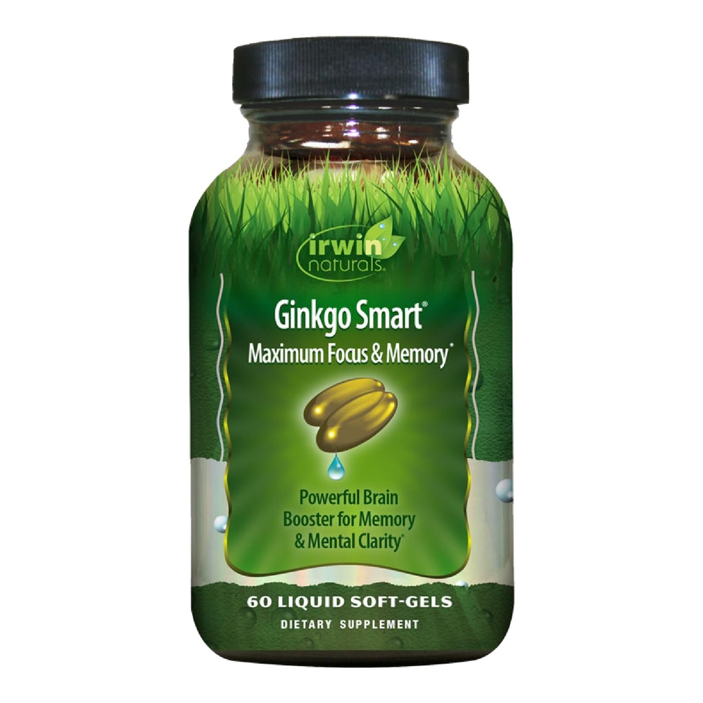Irwin Pulcials Ginkgo Smart Powerful Nootropic Brain Booster - Mensupport Maximum Memory, Focus & Mental Clarity with DMAE, Clubmos, Choline & Acetyl L- Carnitine - 60 Liquid Softgels