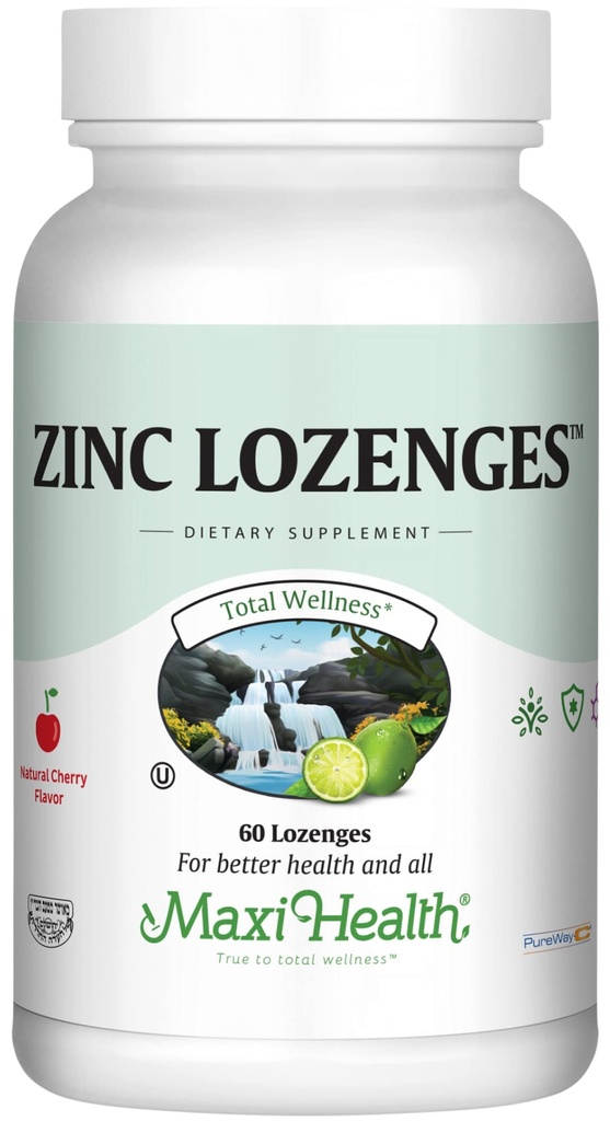 Maksimum - Kesehatan Zinc Lozenges - Zinc Citrate 10mg - dengan Vitamin C - Cherry Flavor - 60 Chewables - Kosher