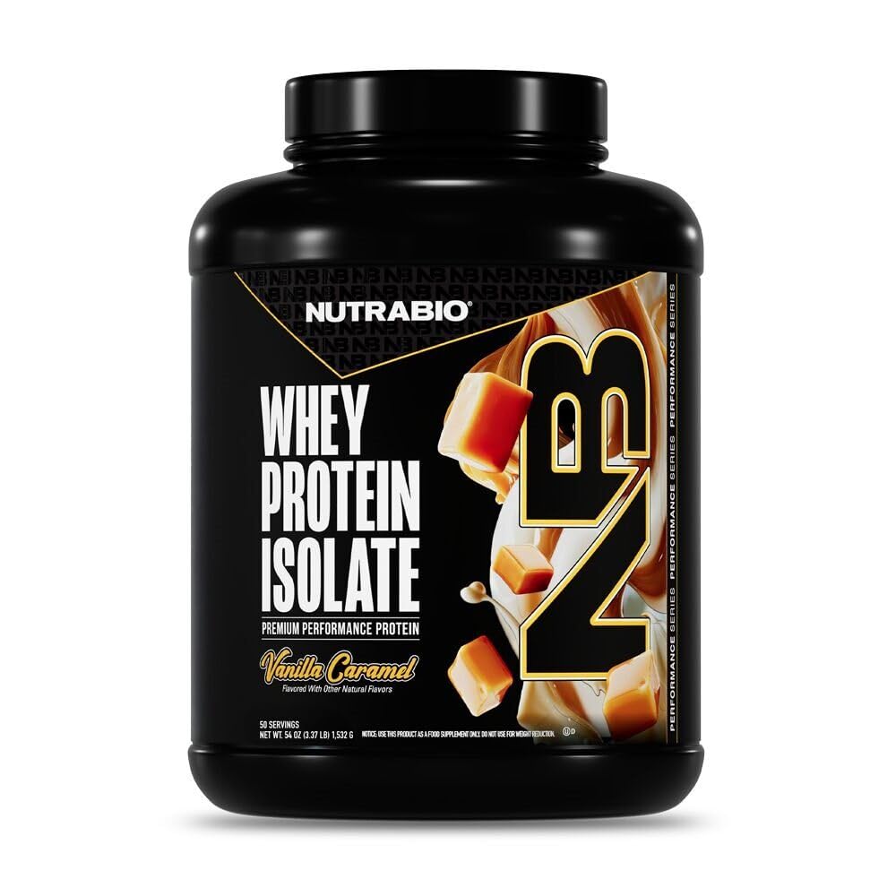 NutraBio 100% Whey Protein Isolator Protein, 25g Whein Protein dengan Complete Amino Acid Profile, Non-GMO, Soy & Gluten Free, Low Carb, Low Calorie Whein Pounder, Vanilla Caramel, 5 Lbs