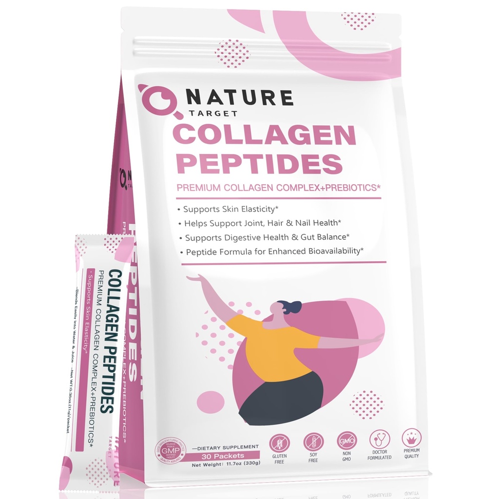 NATURE TARGET Multi Collagen Peptides Powder - Tipe I, II, III, V, X - Enhanced Absorpsi, Collagen Peptides Hydrolyzed dengan Precipn-