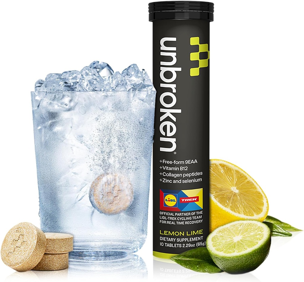 UNBROKEN 9EAA / BCAA Recovery Tablet (60% FREEE-FORM / 40% Di- & Peptides), Amino Accids Suppplemen Pemulihan Lebih Cepat & Kurangi Soreness Otot, Post & Pre- Kerja Keluar untuk Pria & Perempuan, 10 Ser., Lemon Lime