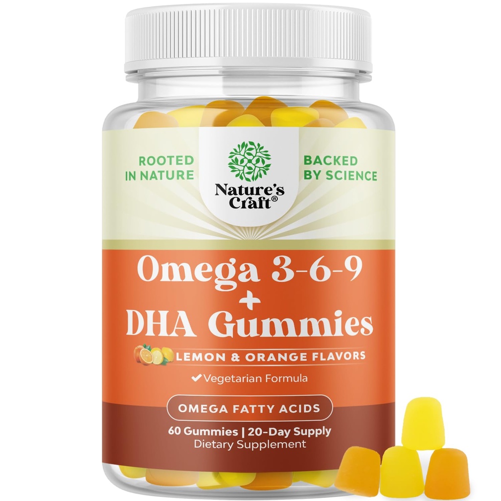 Vegetarian Omega 3 Gummies for Adults - Vegetarian Omega 3 6 9 DHA Gummies for Brain Bone and Heart Health and Journing - Burpless Halal Fish Free Plant Based Supppplemen Men Women Women