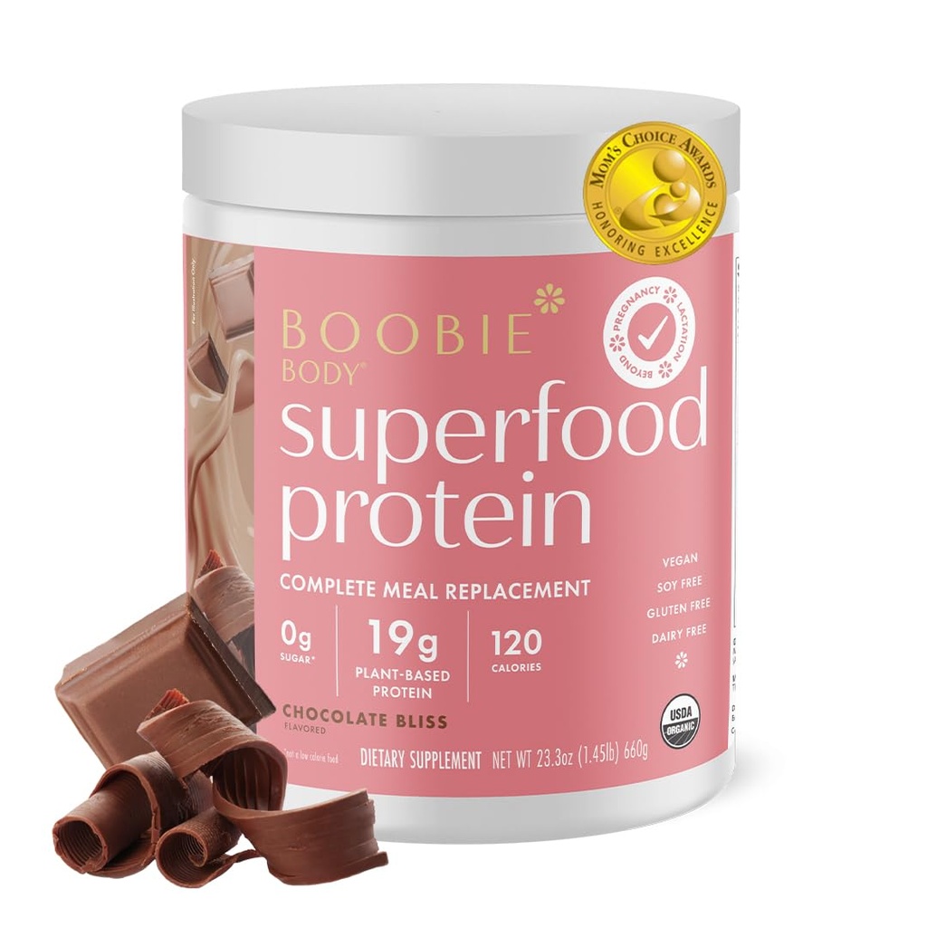 Bobbie Body Superfood Protein Pregnancy and Postpartum Meal Replacement Shake, Chocolate Malcolm Flavor 124; 19g Protein 124; Safe for Lactation & Motherhood 124; Organik, Vegan, Zero Sugar, 1 Tub (20 Servis)