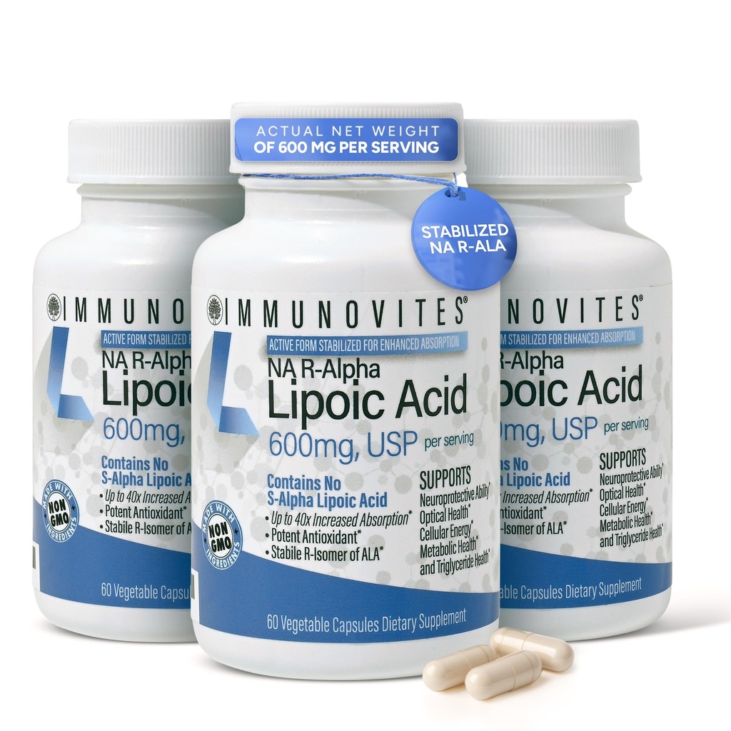 IMMUNOVITES 3 - Pack Stabilized R-Alpha Lipoic Acid (((Benar) 600mg per Serving [[Potency Tinggi & up Advanced Absortion]]] (Na R-ALA) (Na R- Lipoate)