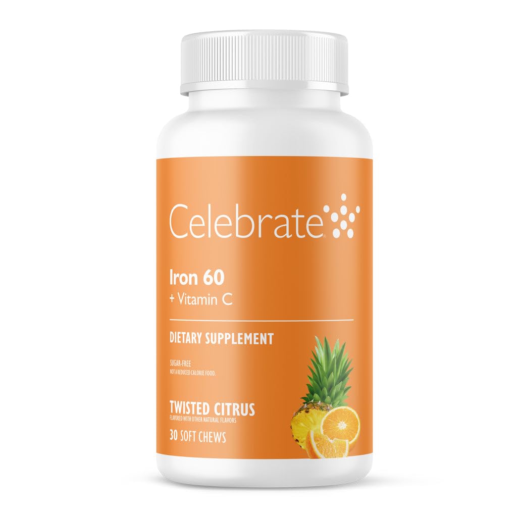 Rayakan Tambahan Besi Vitamin dengan 60mg Besi & Vitamin C - Citrus Chewables untuk Bariatric Patient, Gastric Bypass & Sleeve Gastrectomy Dukungan 30 tablet untuk Pembedahan