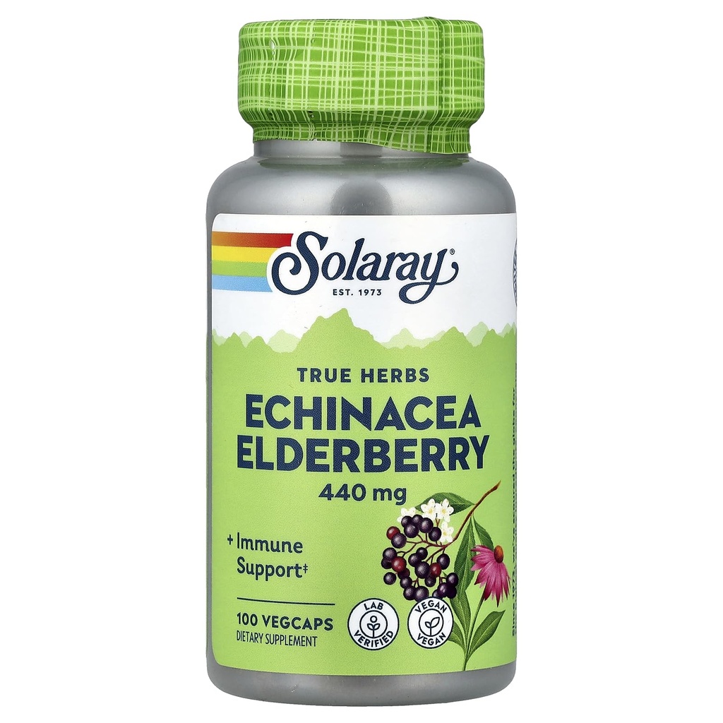 SOLARAY Echinacea dan Elderberry Capsules, 440 mg 124; 100 Count