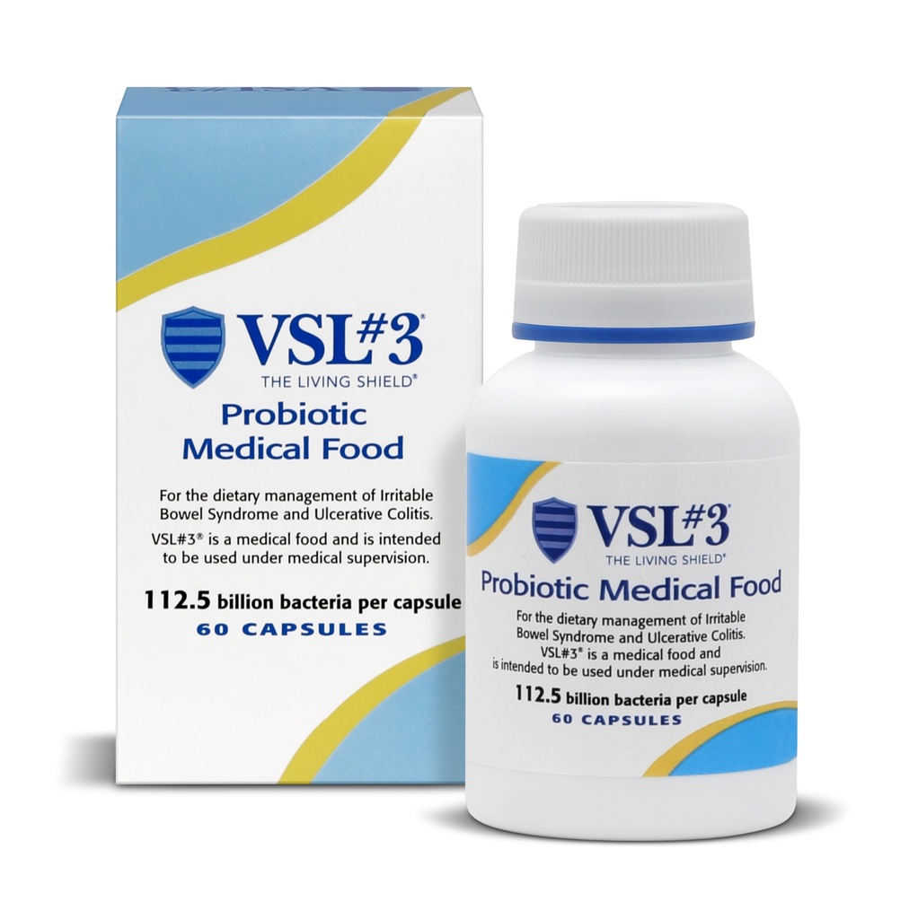 VSL # 3 ® Progres for Digetical Health, IBS & UC Sympitics - 112.5B CFUs, Tinggi-Potensi, Multi- Strain, Live, Rebulated Probiotic, Medical Food for Gut Health Support in Men & Women, 60 Capsules