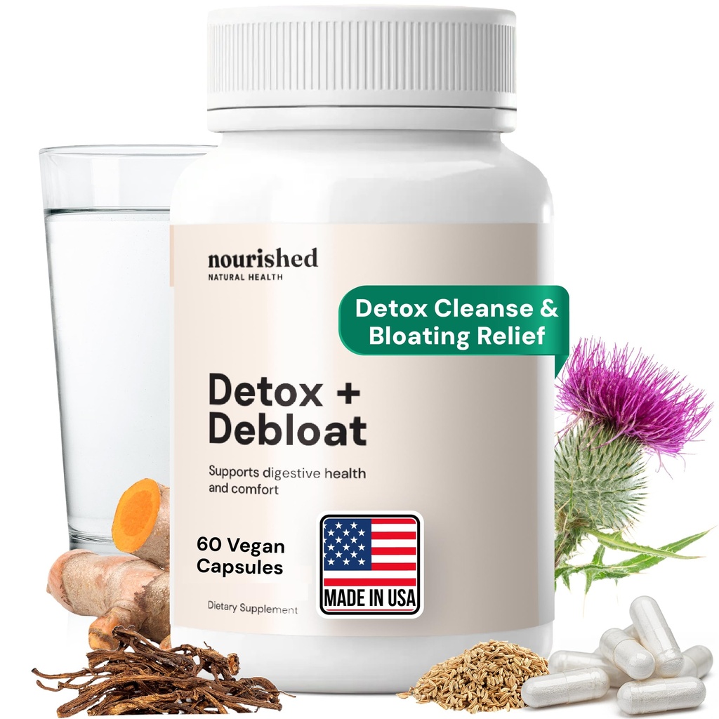 Nucheed Natural Health Detox + Debloat - Milk Thistle & Dandelion Root Vegan Suplement for Women - Bloating Relief & Divalle Dukung - 60 Capsules