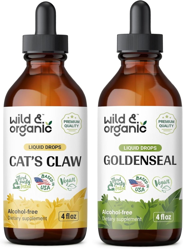 Wild & Organic Cat 's Cakar Tickture 4 fl oz & Goldenseal Taincture 4 fl oz