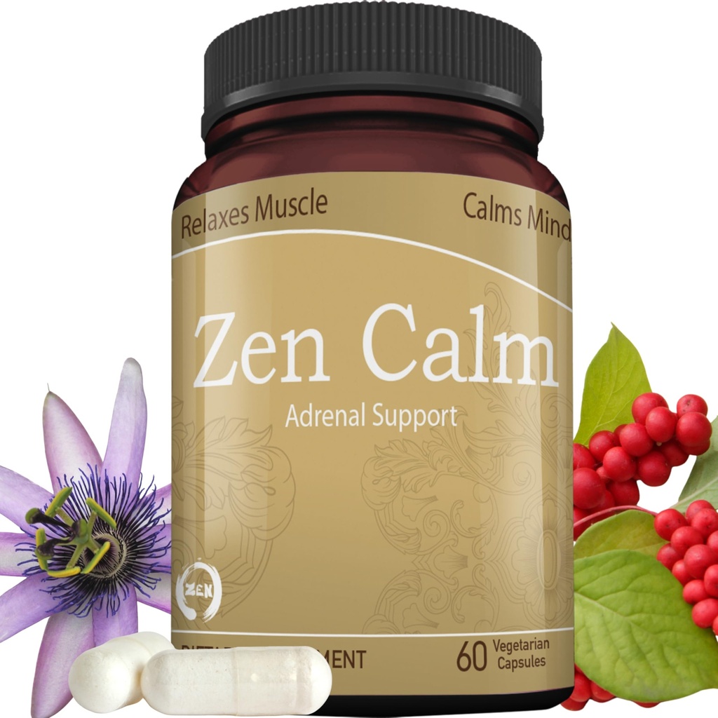 Zen Calle Stress Adrenal Suppplemen Organik Adaptogenic Herbs - Magnesium, B Vitamin, GABA & More untuk Mendukung Tenang Alam. Bukan-Drowsy. Bukan-GMO (60 Veggie Caps)