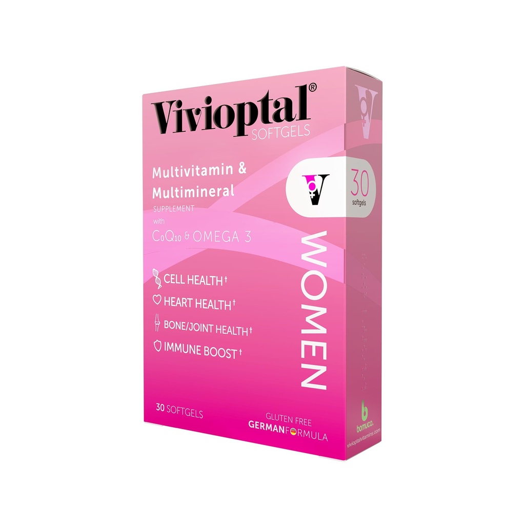 Perempuan Vivioptal, 30 Kapsul, CoQ10 & Omega -3, Multivitamin & Multimineral, Gluten Free, Formula Jerman