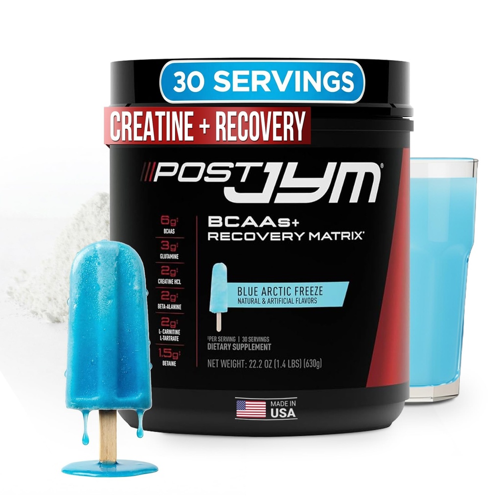 JYM Tambahan Sains Post JYM Active Matrix Blue Artic Freeze Amino Recovery Powder Creatine HCL, BCAA, Glutamine, Carnitine, Taurine for Strength, Reparts, Performance 30 Servings