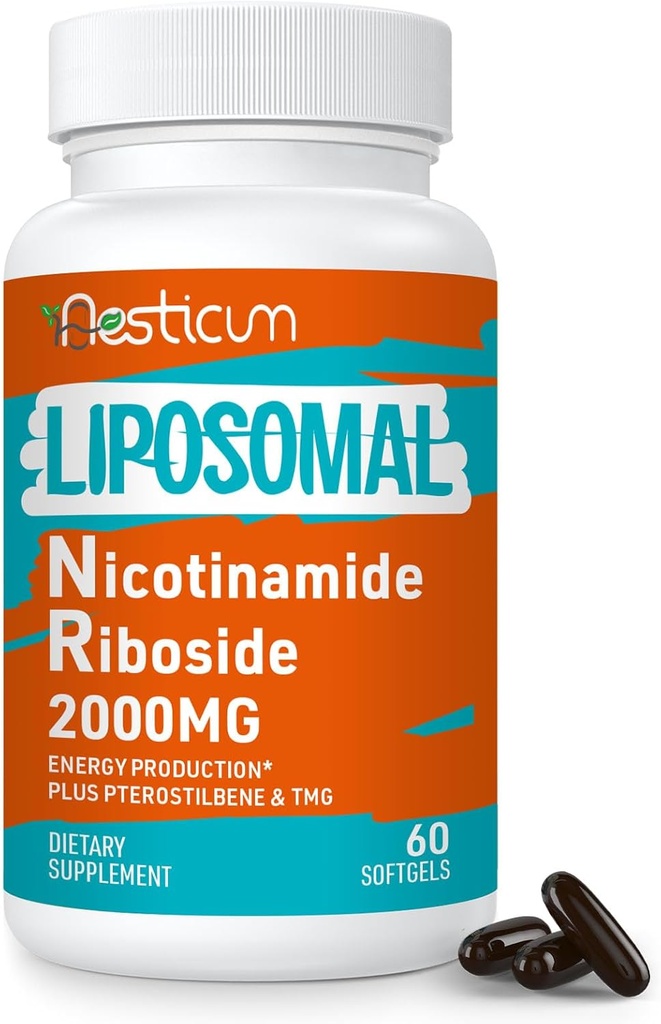 2000 MG Lipomal Nicotinamide Ribside Suplement dengan TMG & Pterostilbene, Superior ke Niacinamide for Energy, Imunitas, Age Resistance, 60 Softgels