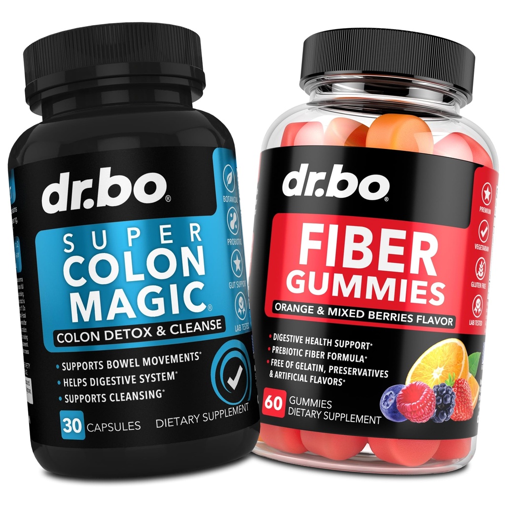 DR. BO Fiber Gummies & Colon Cleanse Suplemen - Suplemen Serba Prebiotik - Super Colon Magic Bowel Support untuk Gerak & Perut Membersihkan