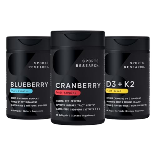 Riset Olahraga Cranberry Frux Complex dengan Pacran & Vitamin C & E, Konsentrat Whole Fruit Blueberry Dibuat dari Organik Blueberry dan Tanaman Berdasarkan Vitamin D3 + K2 dengan Coconut Oil