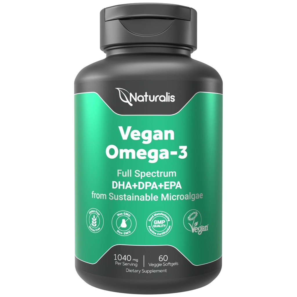 Komunitas Vegan Omega 3 DHA, EPA & DPA dari Algae 124; Vegan Bersertifikat, Tersumber, True Full Spectrum 124; 60 Veggie Softgeels (Karrageenan Free)