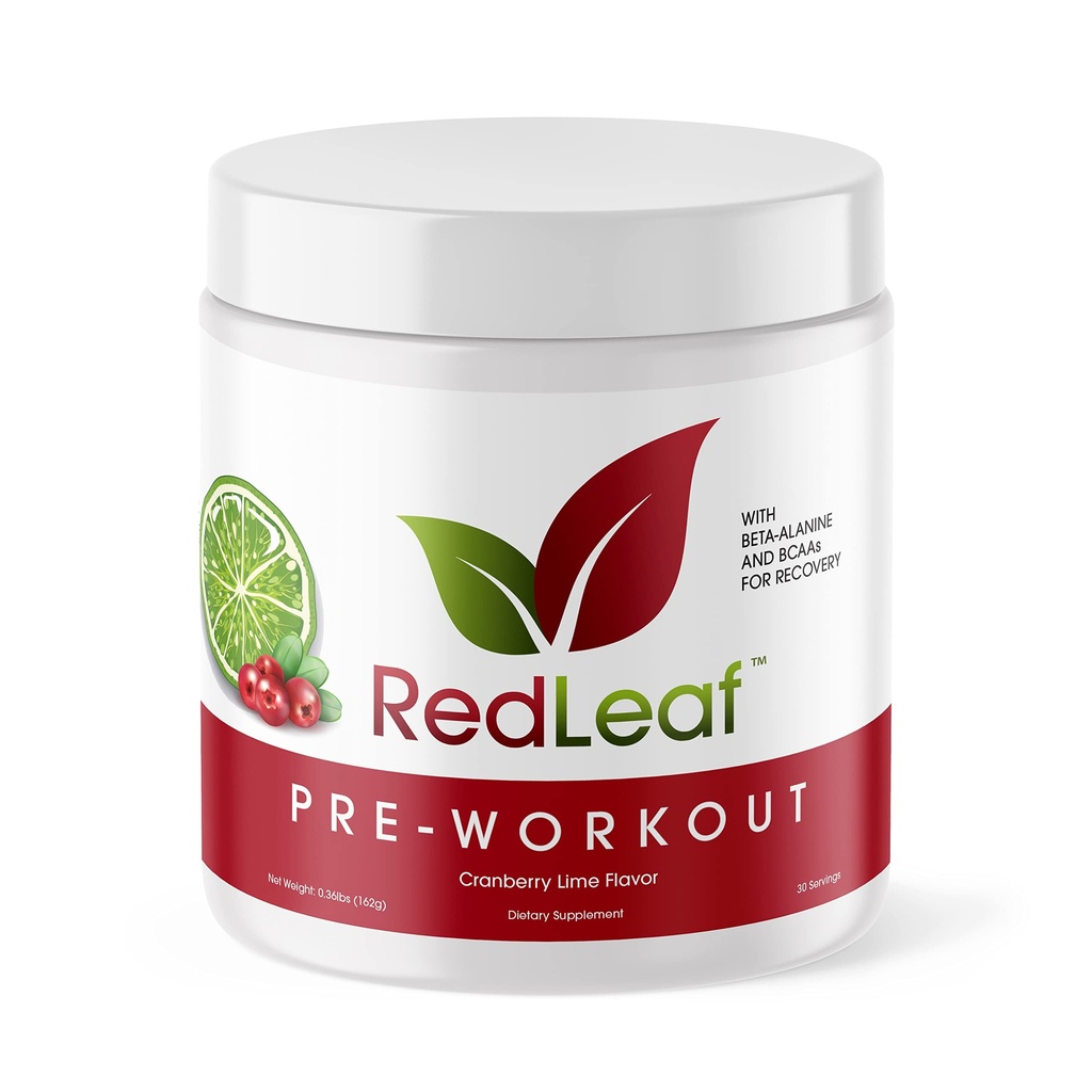 Pawder Energizer Leaf Merah, BCAA, Beta- Alanine, Amino Acids dan Green Tea untuk Dukungan Imune dan Pretraining Energy, Natural Cranberry Lime Flavor - 30 Servings