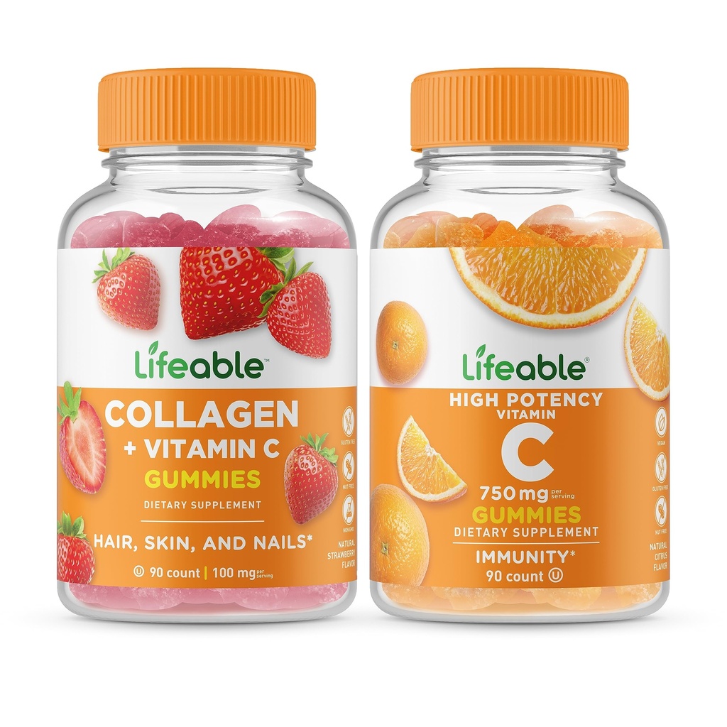 Lifeable Collagen & Vitamin C + Vitamin C 750mg, Gummies Bundle