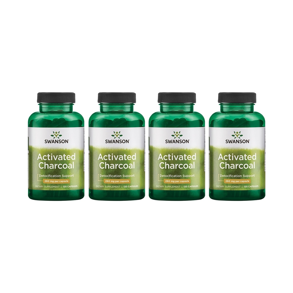 Swanson Aktivated Arang - Suplemen Alam Mendukung Absorpsi Sehat - Membantu w / Bloating & Mempertahankan Regularitas Bowel - (120 Capsules, 520mg per Serving) 4 Pack