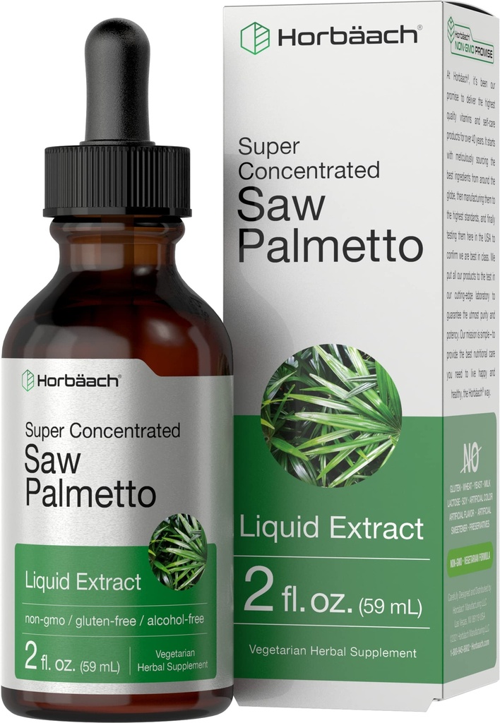 Horbäach Saw Palmetto Extract Liquid Drops 126 Fl Oz 124; Alkohol Free Taincture 124; Vegetarian, Non- GMO, dan Gluten Free Supplemen