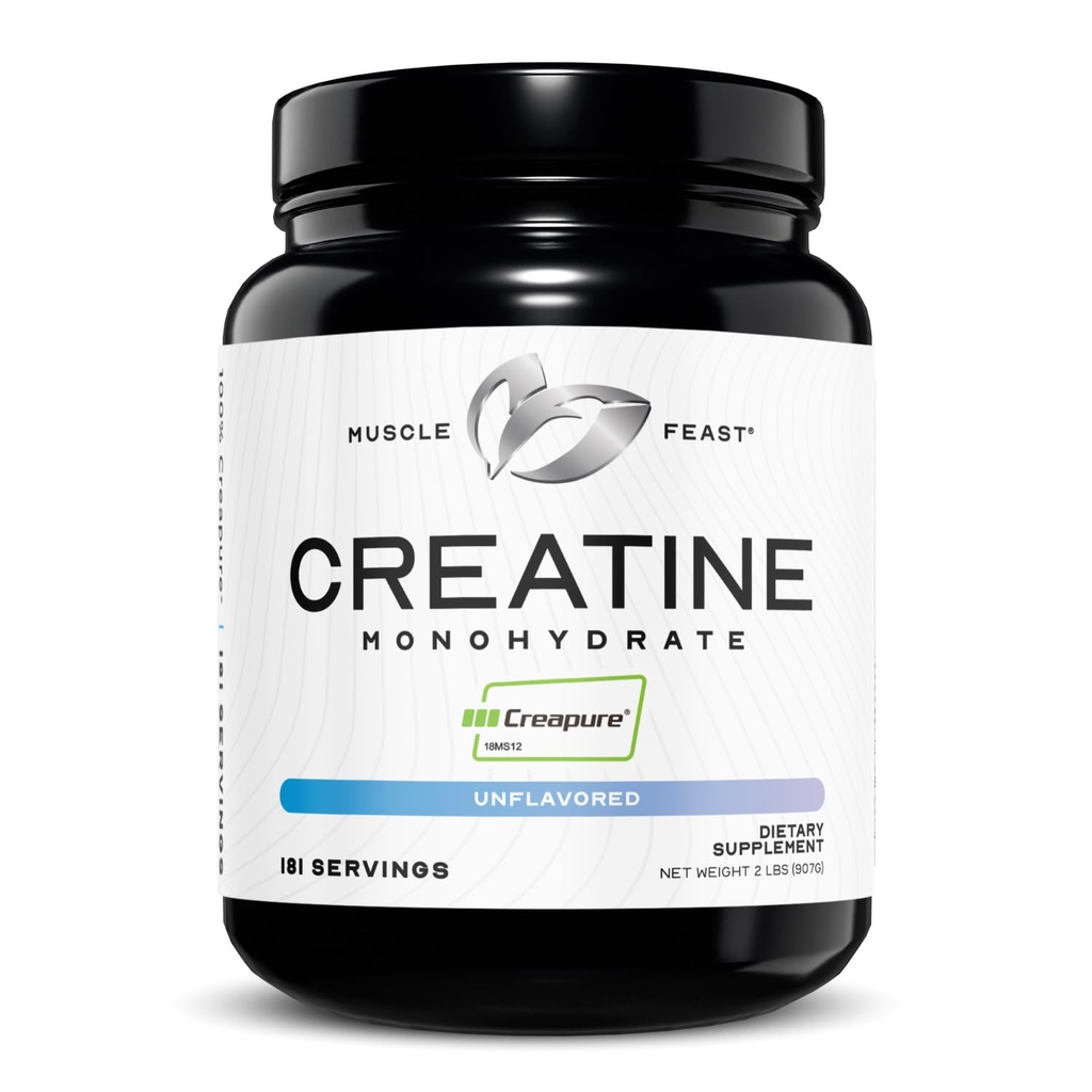 Muscle Feast Creapur Creatine Monohydrate Powder, Vegan Keto Friendly Gluten- Free, Mass Gainer, Muscle Replement dan Trusted Creatine for Muscle Growth, Creatine Powder, Unflashored, 2lb