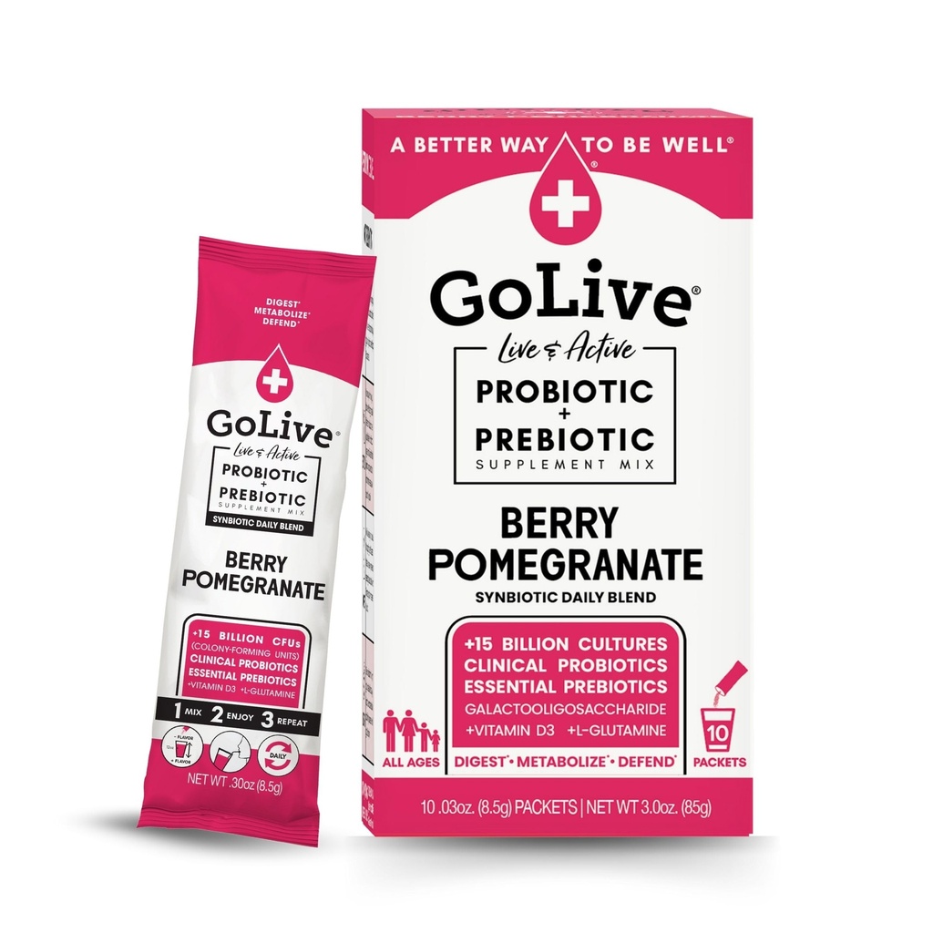 GoLive Prebiotic dan Probiotic for Women, Men, Kids. Berry Powder Synthetic Powder W / L- Glutamine, Vitamin D3, Electrolytes. Untuk kesehatan Gut, gangguan pencernaan, Metabolisme, kekebalan tubuh 15-50B CFUs.