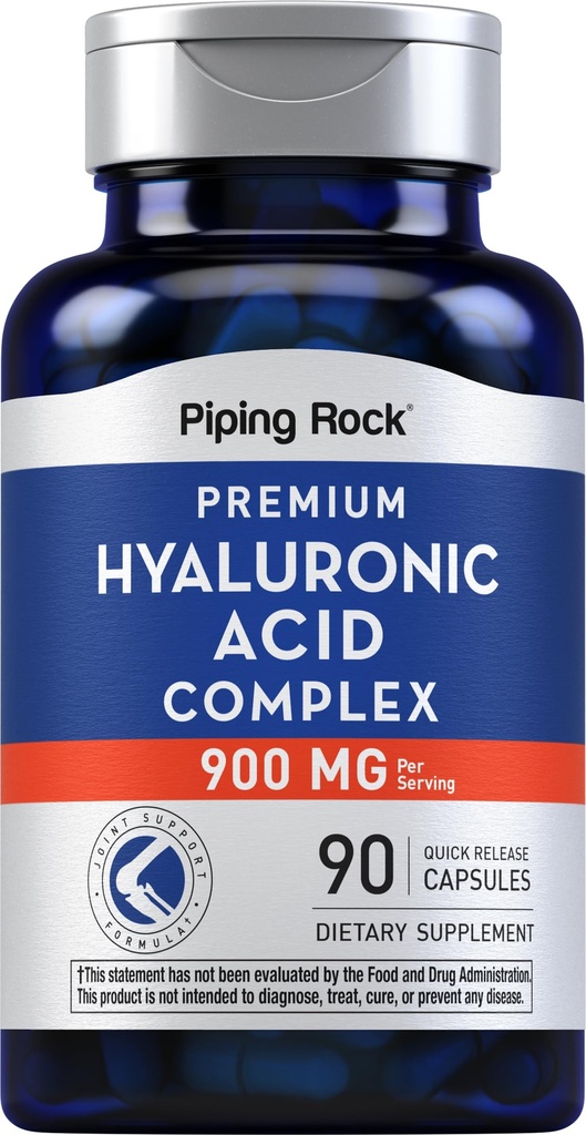Piping Rock Hyaluronic Acid Capsules 124; 900mg 124; 90 Pil 14; Tambahan dengan MSM dan Collagen 124; Premium Kompleks untuk Perempuan dan Pria 124; Non-GMO, Gluten Bebas