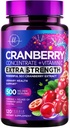 Tambahan Cranberry 25.000mg Formula + Vitamin C - Dukungan Kesehatan Tract Uriner untuk Perempuan & Men, 50: 1 Whole Fruit Cranberry Extract Pills untuk Perempuan, Sugar- Free, Non-GMO, Gluten- Free - 120 Capsules