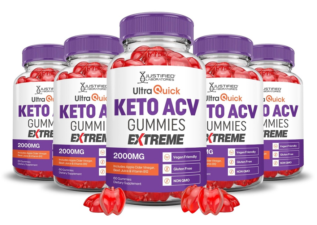 Laboratorium yang direstified (5 Pack Ultra Quick Keto ACV Extreme 2000MG Ultraquick Keto Cipo Apple Cider Vinegar Diformulasikan dengan Paxate Beet Juice Powder B12 Non GMO 300 Gummys