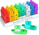 Zoksi Monthly Pill Organizer 2 Kali sehari, 30 Hari Kotak Pil Pill Am Pm, Daily Pil Kasus dengan 32 Kompartemen Besar untuk Setiap Hari, Kontainer Pill Portabel untuk Vitamin dan Obat-obatan
