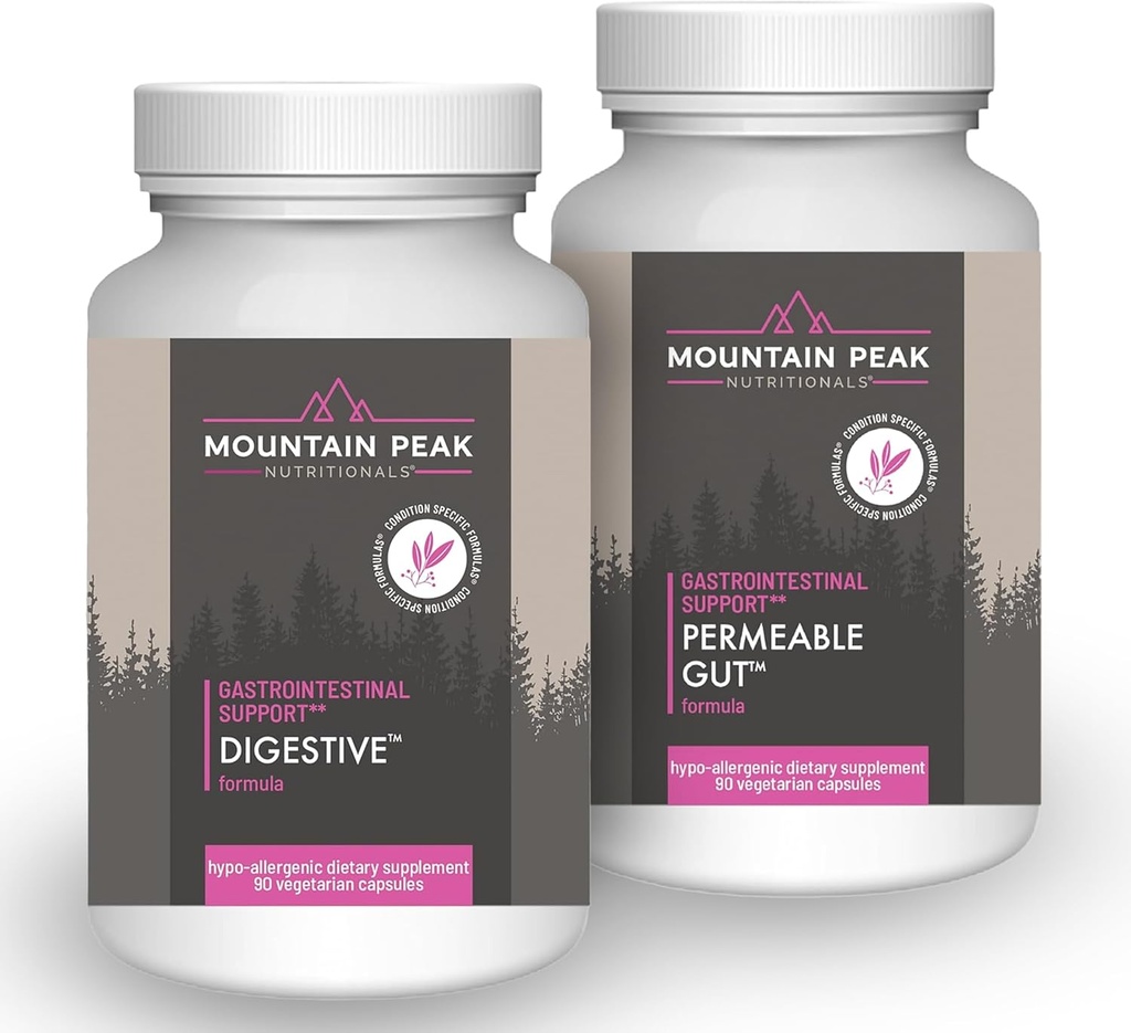 Gunung Peak Nutritional Permeable Gut & Digetical Duck - Gut Lining & Gastraintestinal Health - Enzymes, Progradice & Nutroation Support - 90 Vegetarian Capsules Each