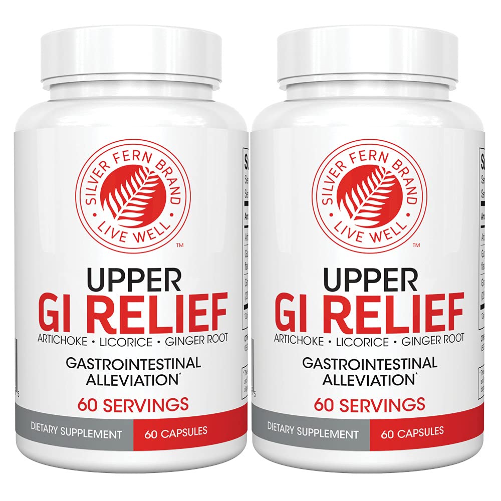 Silver Fern GI Relief - Suplemen Natural Herbal - Semua Natural with Artichoke Leaf Extract, Ginger Root Extract, dan GutGuard Licorice Flavonoid (2 Botol - 120 Kapsul Hari Supply)