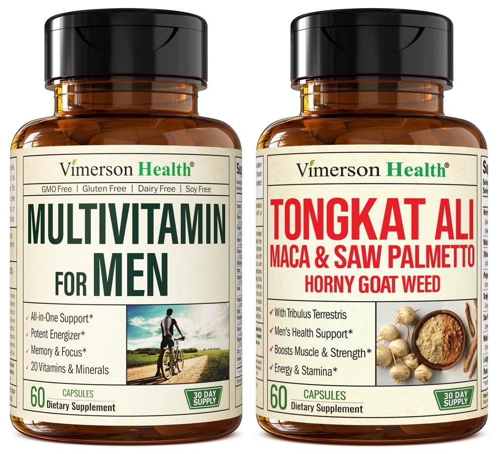 Vimerson Health Multivitamin for Men & Tongkat Ali for Men with Horny Goat Weed, Maca Root Powder, Tribulus Terrestri, Saw Palmetto Extract