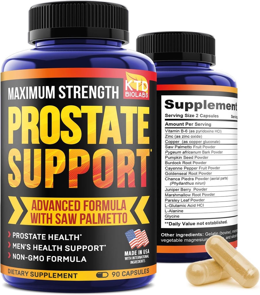 Suplemen Prostat untuk Pria - 90 Promtate Natural Health Kapsul Pumpkin, Pygeum dan Saw Palmetto untuk Man Bladder Control dan Surileum Tract Support-- dibuat di USA