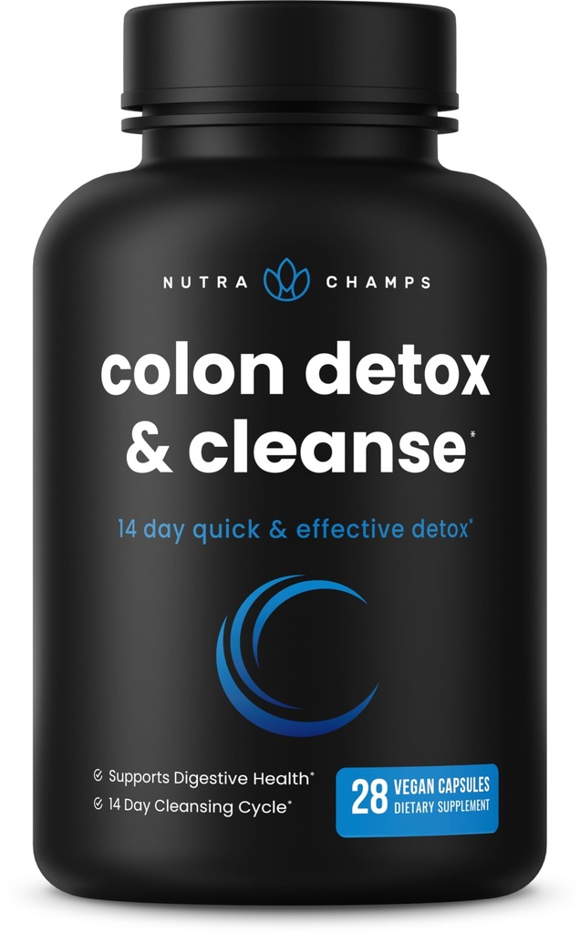 NutraChamps Colon Cleanse & Detox for Weight Loss [14 Day QuickCleanser] Aman & Efektif Formula dengan Probiotic & Digeptical Enzymes for Constipation Relief
