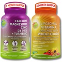 Plant - berbasis Bone & Imune Support Bundle - Lipomal Vitamin C 1500mg with Organic Acerola & Camu + Calcium Magnesium Zinc dengan Vitamin D3, K2 & Turmeric - Vegan, Non-GMO