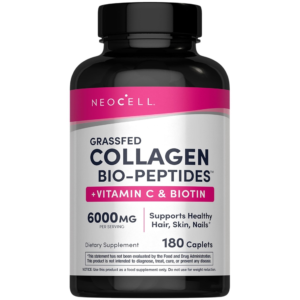 NeoCell Super Collagen Dengan Vitamin C dan Biotin, Skin, Rambut dan Nails Suplemen, Termasuk Antioksidan, Tablet, 180 Cacah, 1 Botol