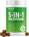 Pet MD 5in1 Dog Multivitamin - 30 Estium Vitamin, Mineral & Nutrients for Skin & Coat, Hip & Gaul, Diadolve, Imune & Senior Dog Vitamin - Glucosamine, Omega 3 6 9, & Progories - 120